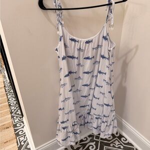 Blue and White Shark Print Swim Dress